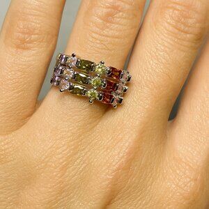 NEW 18K White Gold w/ Multicolor CZ  Rainbow Sparkle Statement Ring Size 6.25